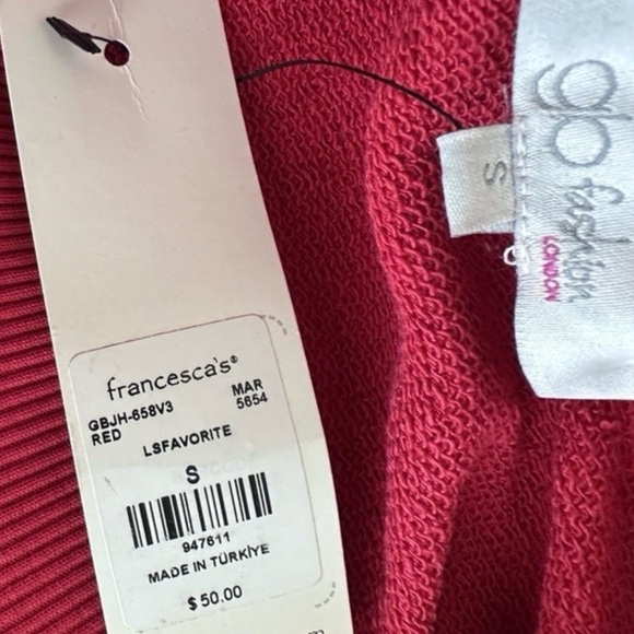 NWT! Favorite Daughter Red White CROPPED Sweatshirt Women's Sz S - Picture 2 of 3